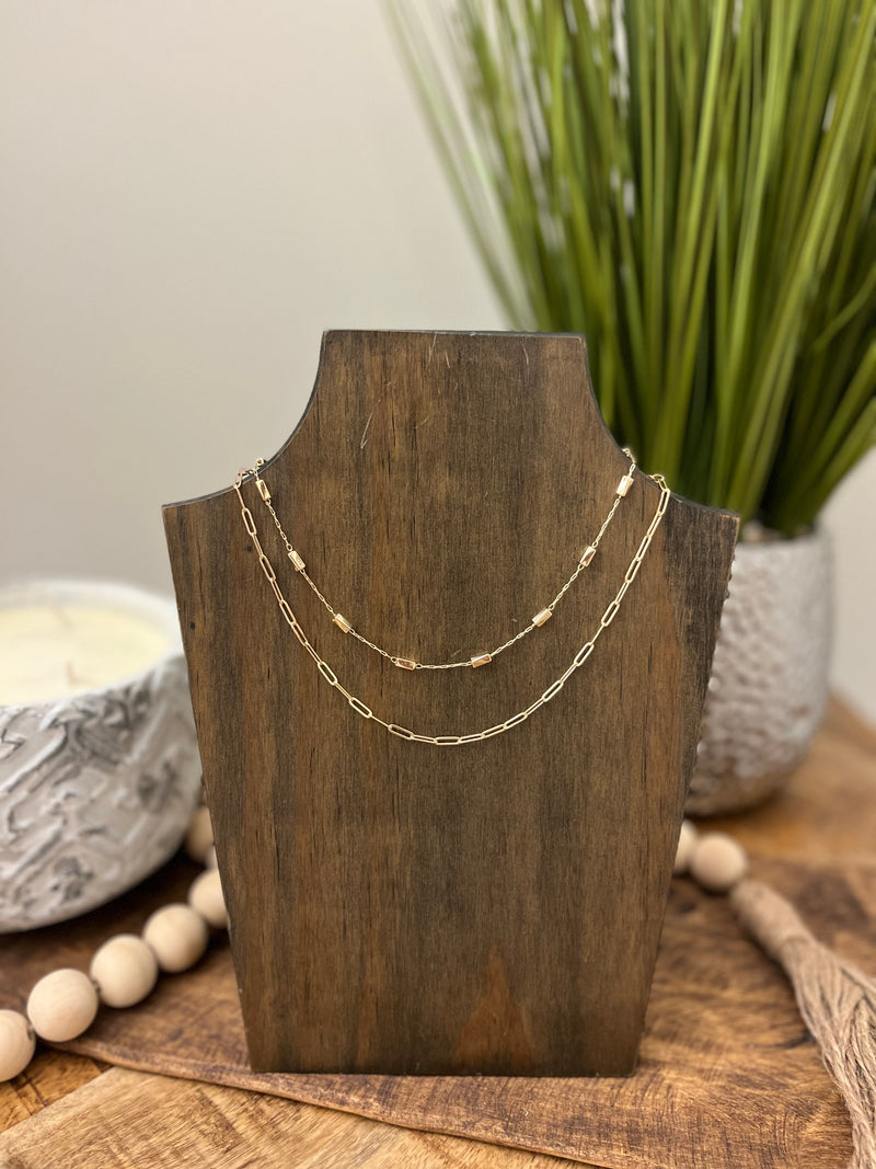 Gold Square Layered 16"-18" Necklace