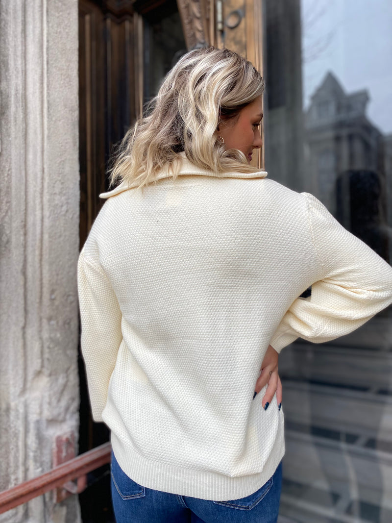 Oatmeal Cable Knit Zippered Sweater