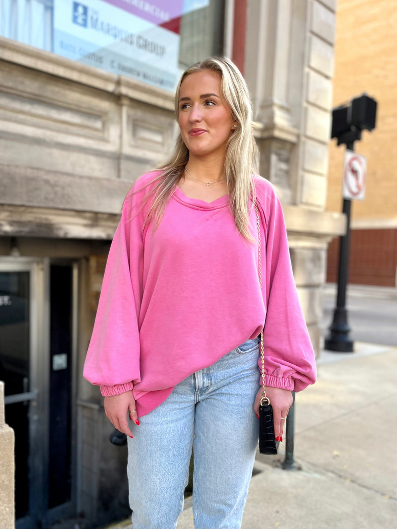 Pink Balloon Sleeve Luxe Sweatshirt