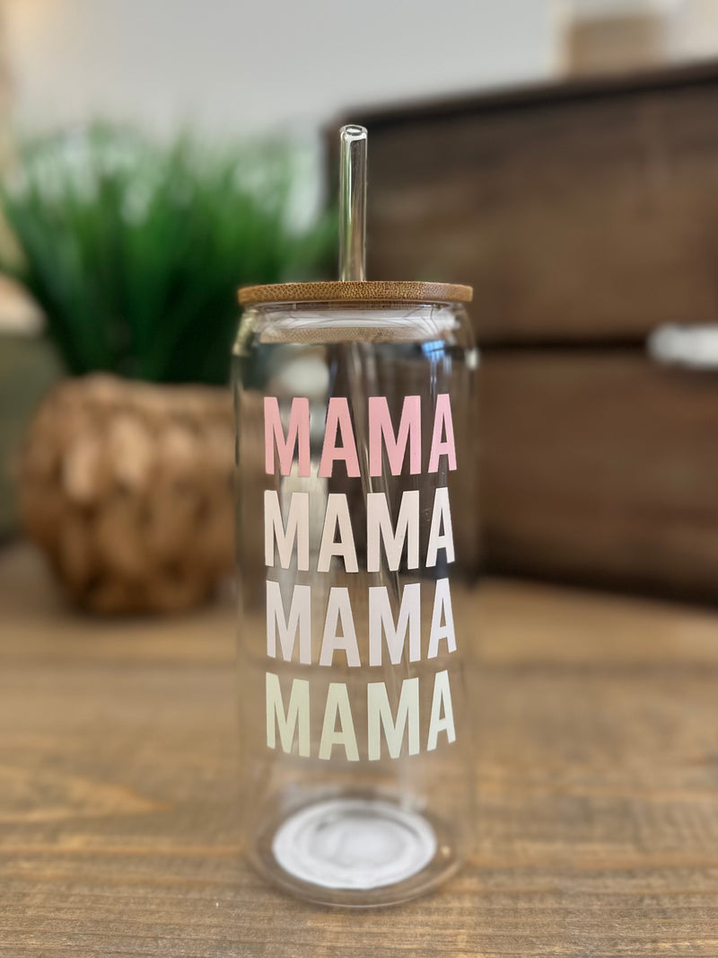 Pink MAMA Beer Can Glass w/ Lid & Straw