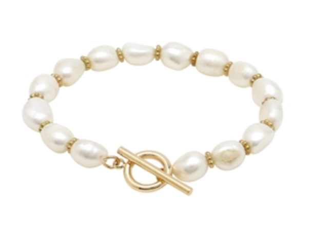 Freshwater Pearl with Gold Toggle Closer 7.5" Bracelet