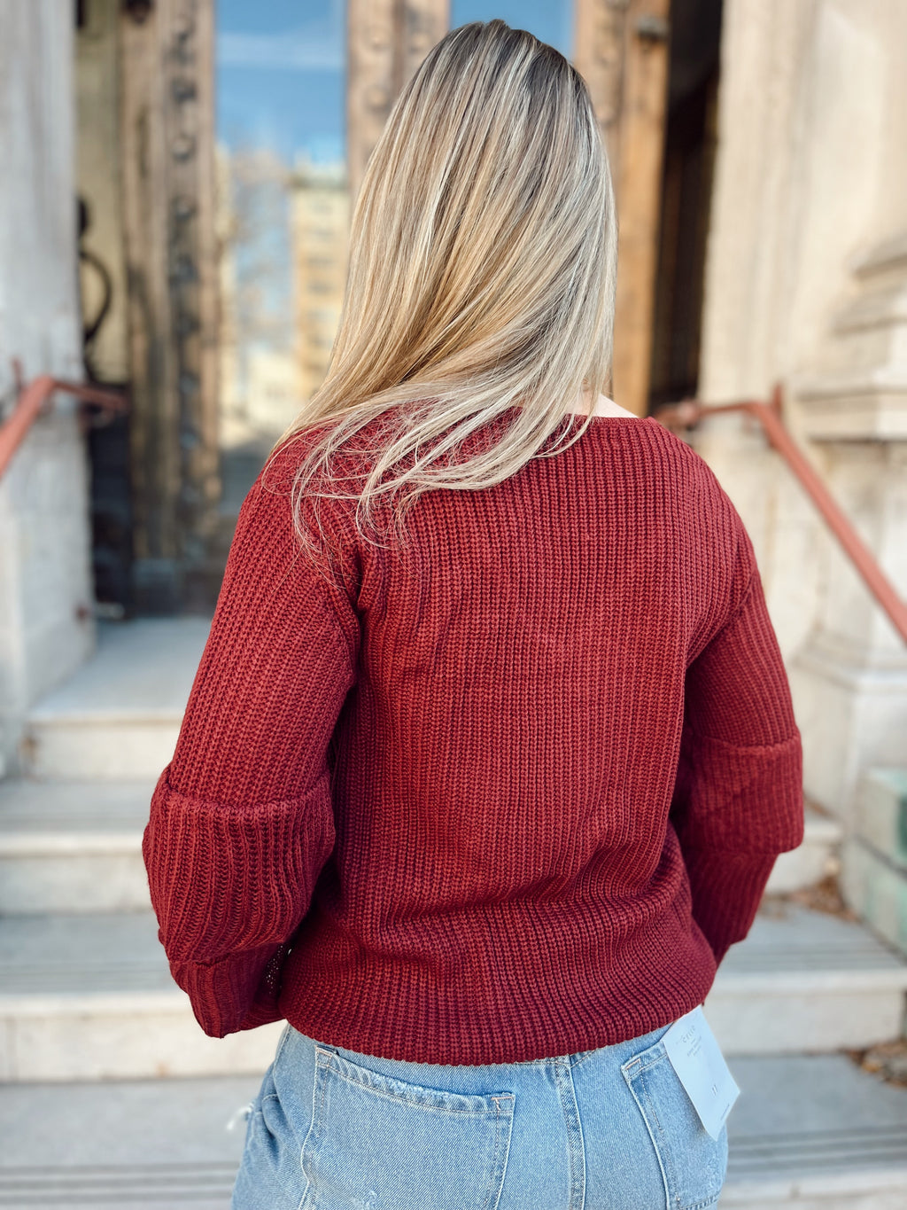 Burgundy Tiered Sleeve Sweater