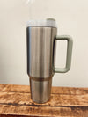 Stainless Steel & Sage 40 oz Tumbler with Handle