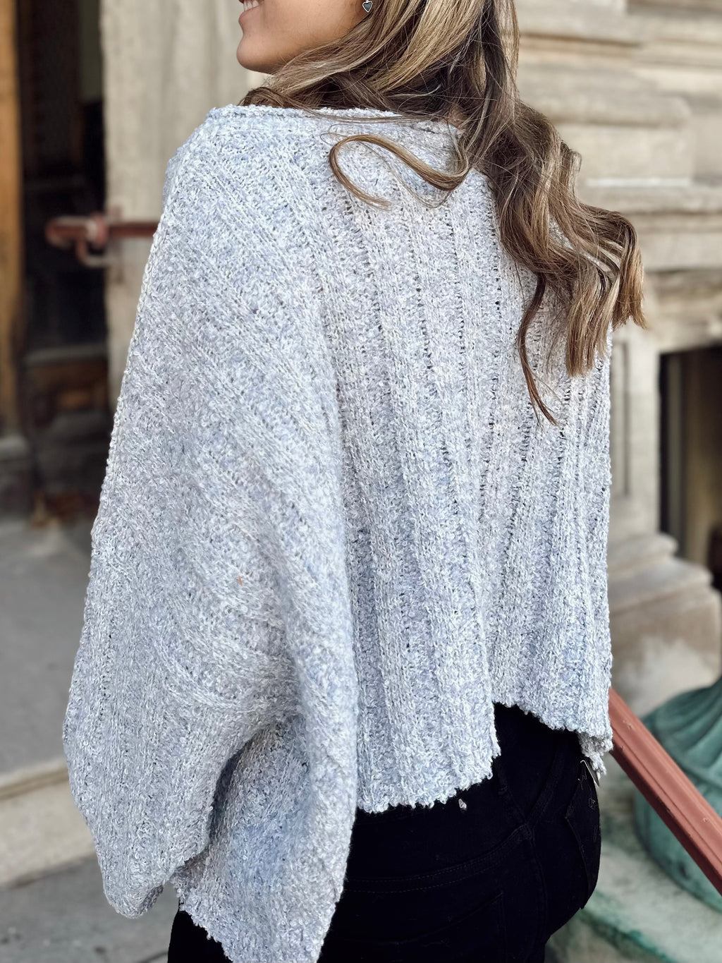 Grey Wide Neck Cable Knit Detail Sweater