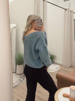 Dusty Blue Fuzzy Ruched Sweater
