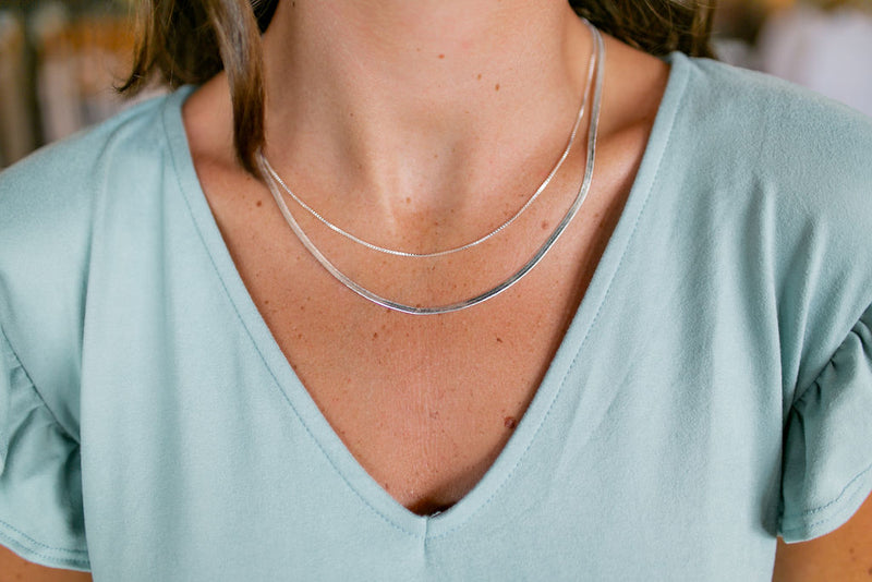 Silver Snake Chain 16-18" Layered Necklace