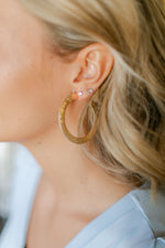 Worn Gold 50mm Hammered Flat Hoops