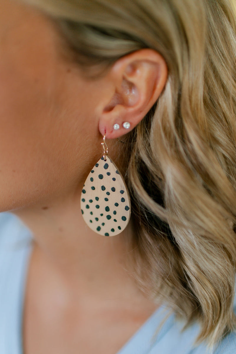 Beige Dalmatian Pattern Teardrop Earrings