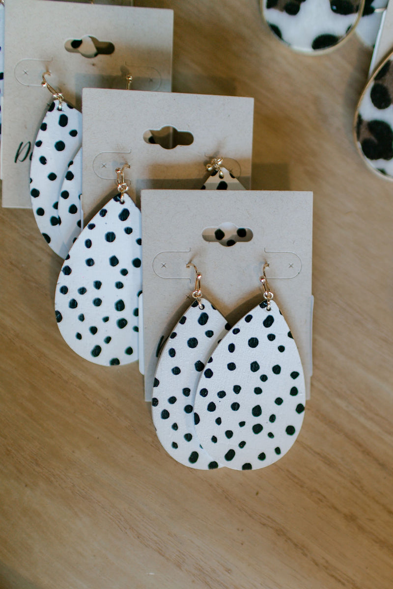 White Dalmatian Pattern Teardrop Earrings