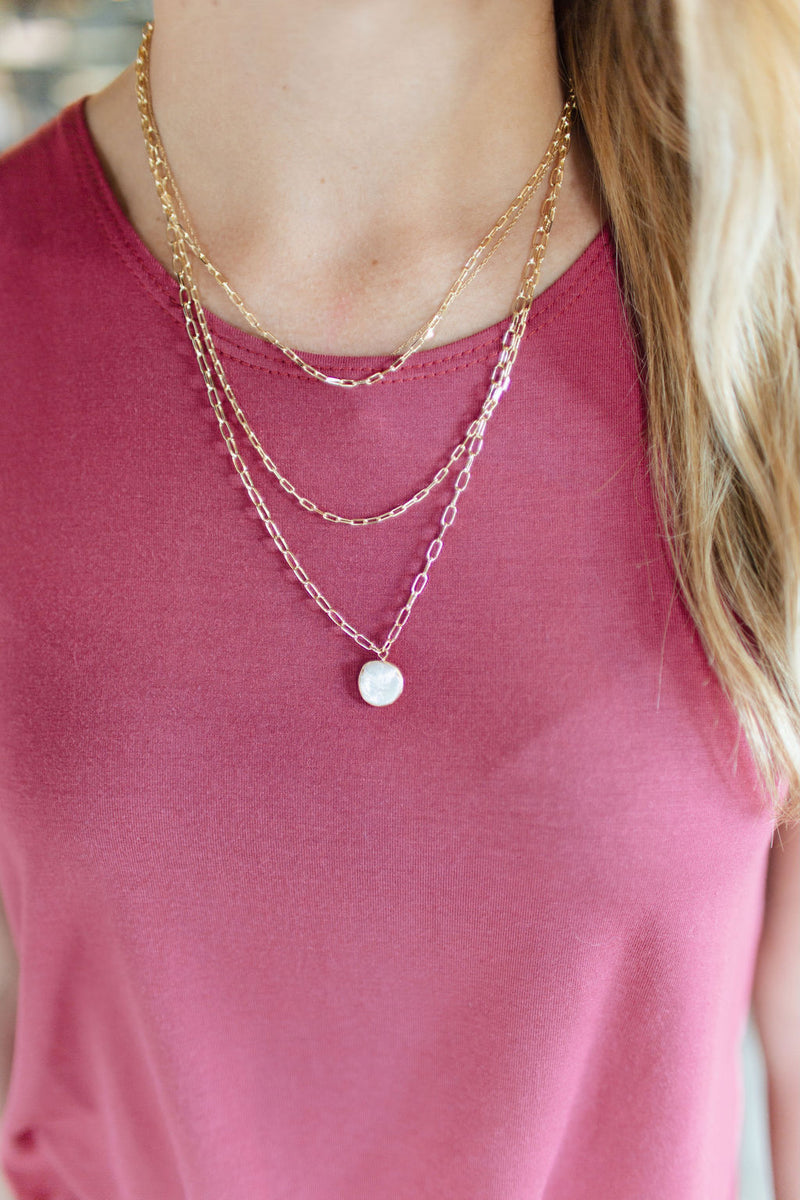 Layered Gold Chain with Pearl 16"-18" Necklace