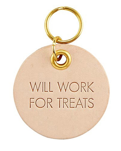 Will Work For Treats Leather Pet Tag