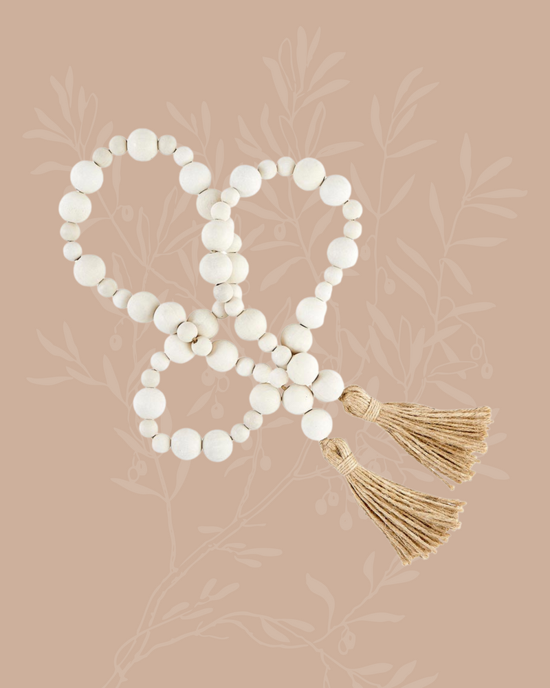 54" L Wood Beads - White