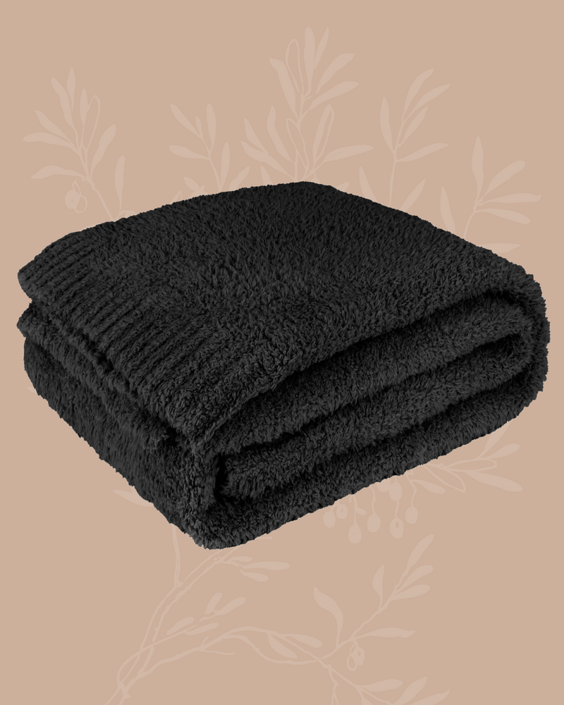 Black 50"x60" Buttery Soft Fluffy Knit Blanket
