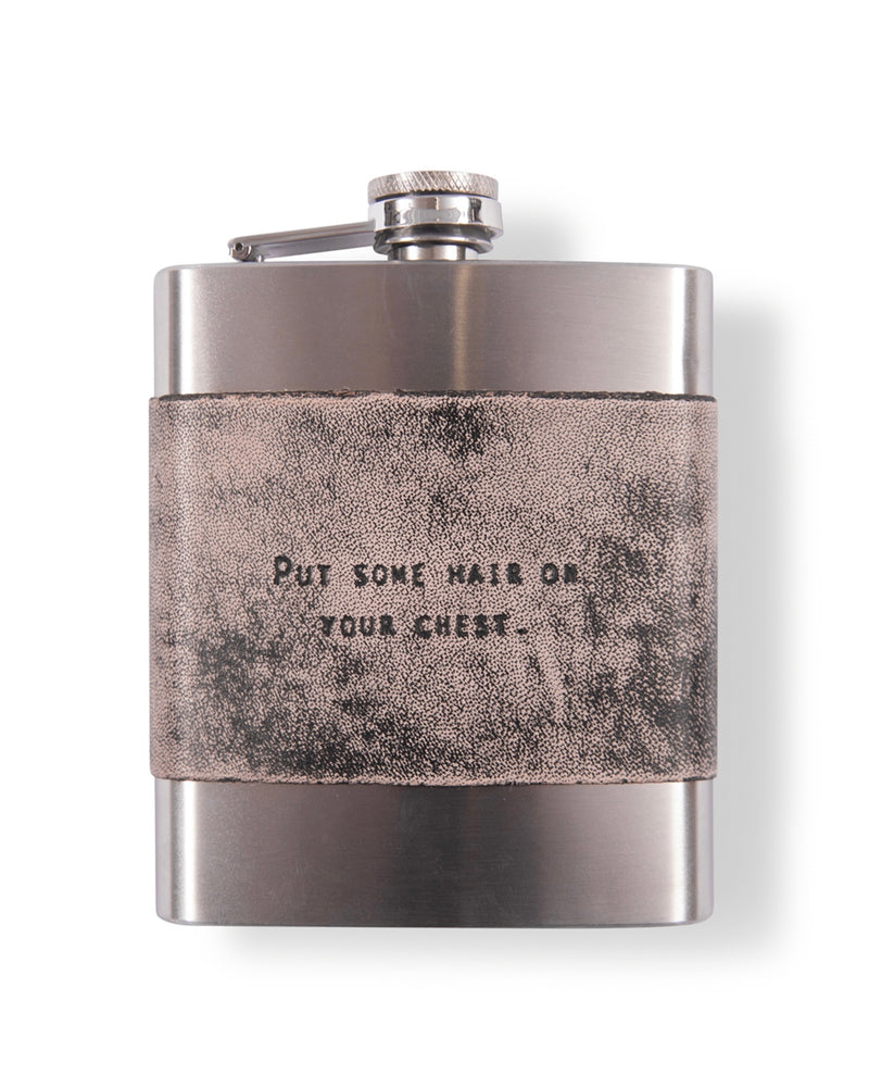 Grey Leather Flask - Put Some Hair on Your Chest