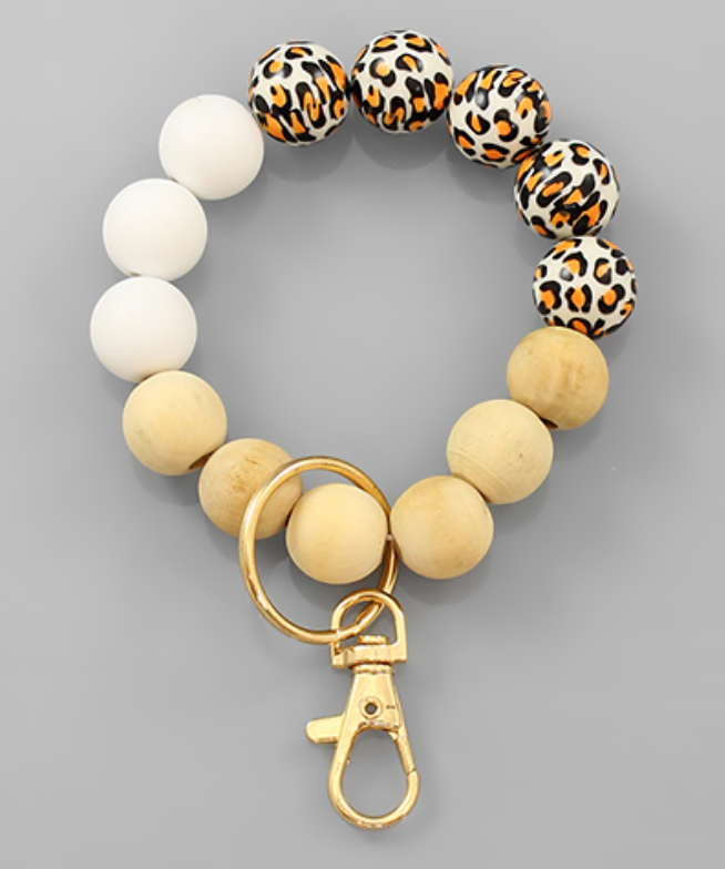 White/Ivory/Leopard Ball Key Ring