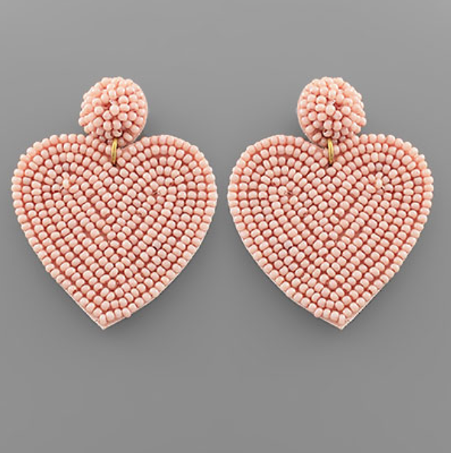 Blush Heart Seed Bead Earrings