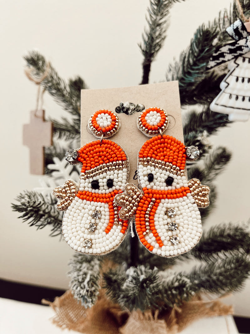 Gold/Red Snowman Bead Earrings