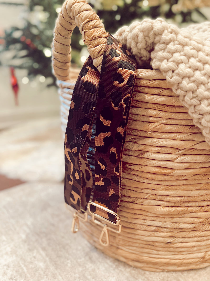 Chocolate and Gold Leopard Guitar Strap