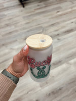 Lucky Frosted Glass w/ Straw and Lid