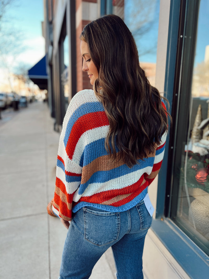 Multicolor Stripe Round Neck Knit Sweater