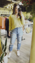 Happy Yellow Waffle Knit Oversized Patch Top