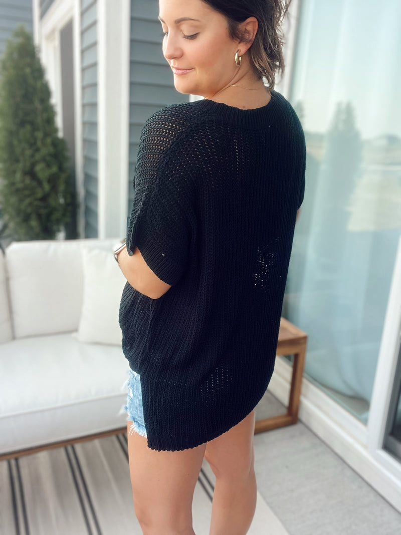 Black Loose Fit Knit Sweater Top