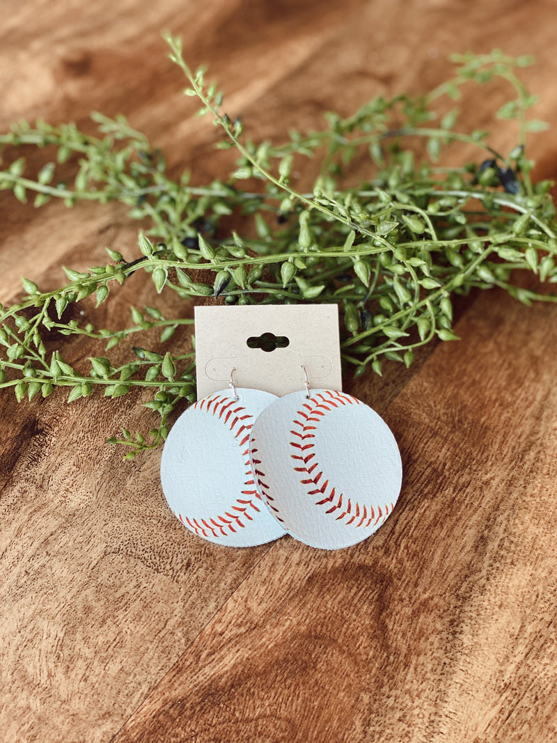 Baseball Leather Circle Earrings