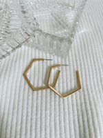 Matte Gold Hexagon 2" Hoop Earring