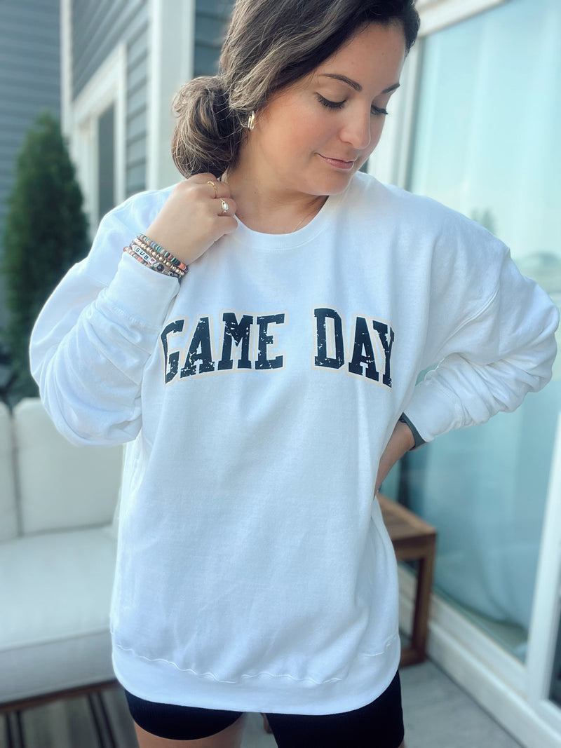 White "Game Day" Crewneck Sweatshirt