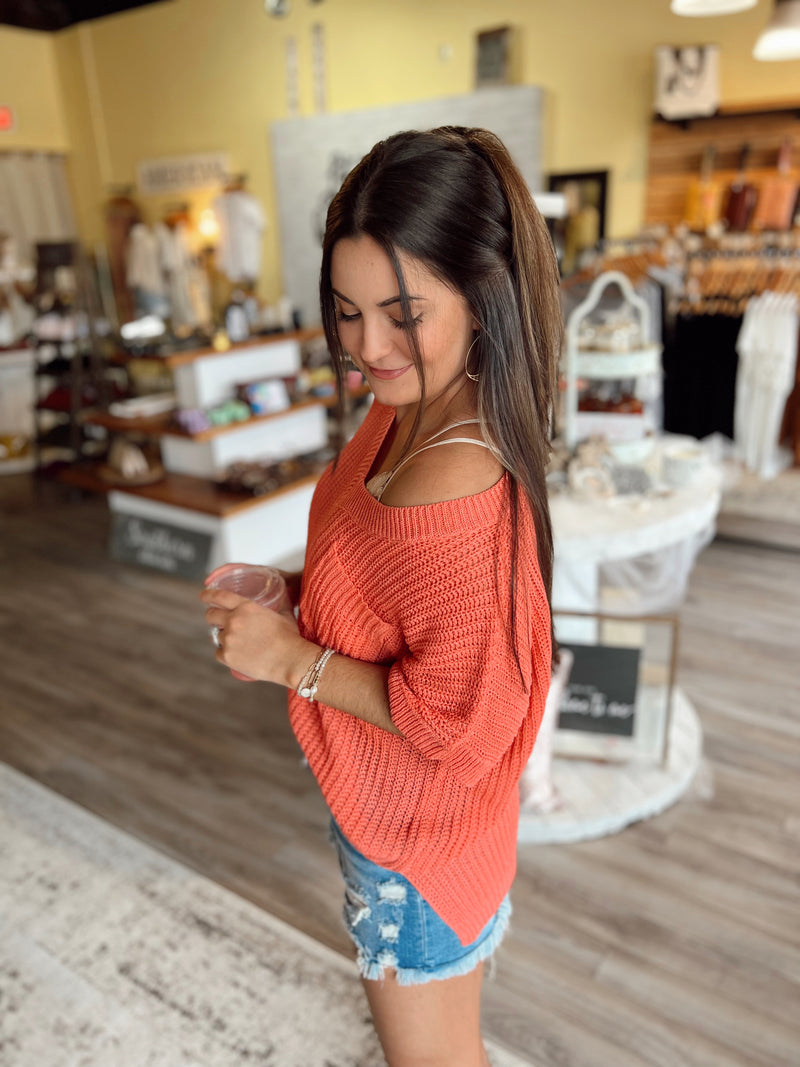 Coral Loose Fit Knit Sweater Top