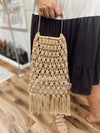 Tan Crochet Gold Handle Bag
