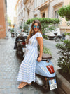 The Amalfi Blue and White Striped Maxi Dress