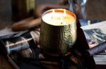 Jumbo Gold Hammered Candle - Unplug - Vintage Moss