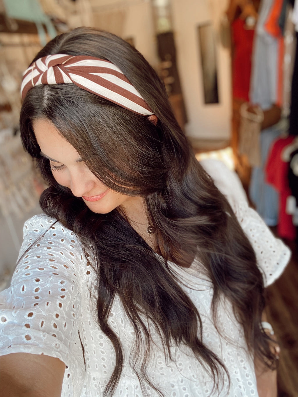 Brown Striped Knotted Headband