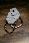Natural Rubber and Gold Beaded "BLESSED" Stretch Bracelet