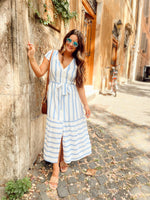 The Amalfi Blue and White Striped Maxi Dress