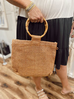Brown Bamboo Handle Tote Bag