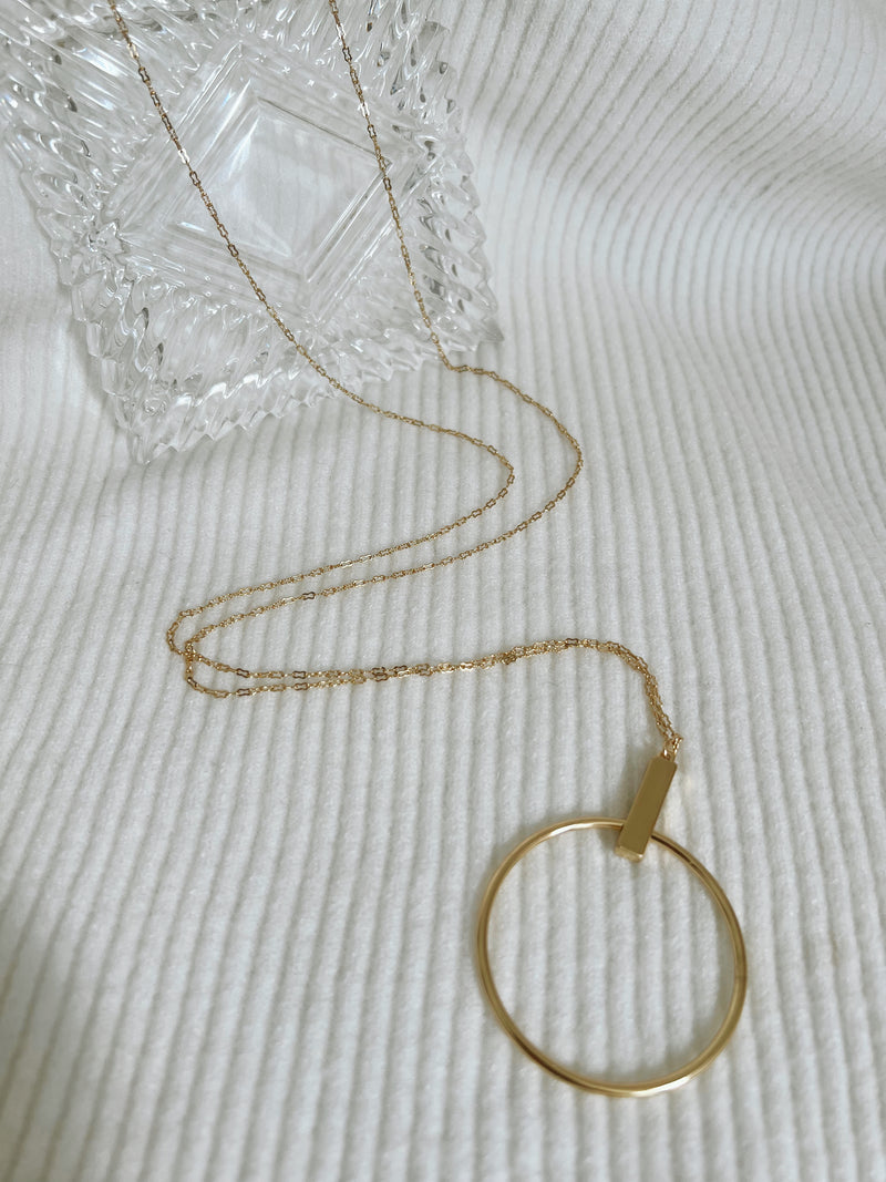 Matte Gold Open Circle and Bar 32" Necklace
