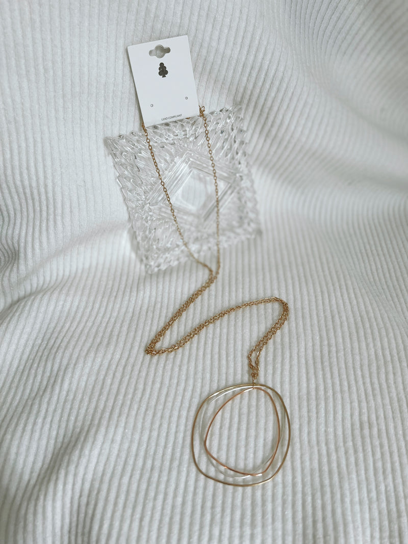 Gold and Silver Layered Geometric Circle 32" Necklace
