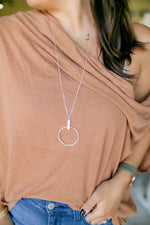 Matte Silver Open Circle and Bar 32" Necklace
