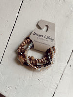 Brown Natural Stone, Wood, and Crystal Set of 4 Stretch Bracelet