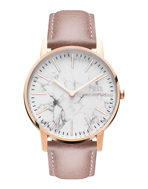 McCoy Road Watch - Pink Leather Band with White Marble Face